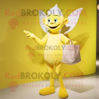 Zdjęcie produktu dla Cytrynowożółta REDBROKOLY postać w kostiumie maskotki Zębowej Wróżki ubrana w henley shirt i torebki