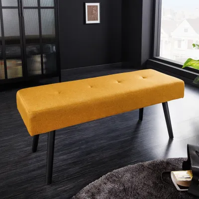Produktbild von riess-ambiente Design Sitzbank BOUTIQUE 100cm senfgelb Strukturstoff schwarze Metallbeine
