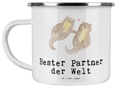 Produktbild von Mr. & Mrs. Panda Teetasse Otter Bester Partner der Welt - Weiß - Geschenk, Emaille Tasse, wandertasse, Ehepartner, Ehefrau, Teebecher, Geschenkidee, Mann, Pott, Frau