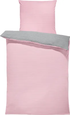 Produktbild von Bettwäsche gestreift Streifen modern Wende Renforcé Baumwolle mit Reißverschluss, Größe:2 teilig 155x200 cm, Farbe:rosa / anthrazit