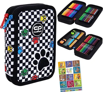 Produktbild von 2-fache Federtasche Federmappe Federmäppchen CATCH ME Pfoten 35-teilig Schüleretui Stifte Pinsel Fanartikel inkl. Aufgabenheft Federbox