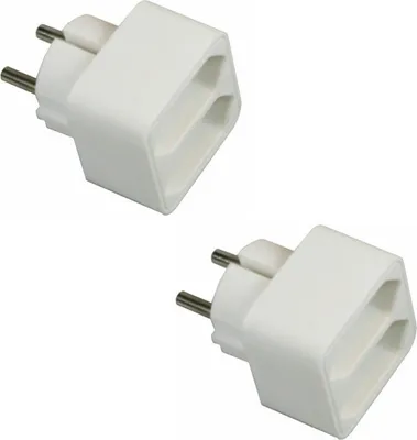 Two white electrical adapters are shown against a white background.