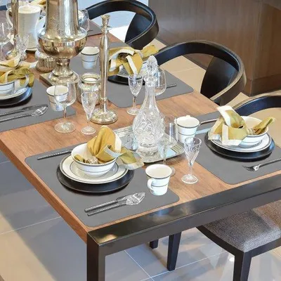 Produktbild von Famanu Tischsets und Untersetzer, Set von 8, Kunstleder, waschbar, hitzebeständig, grau