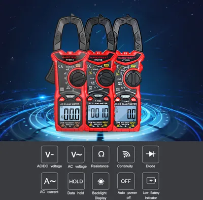 Zdjęcie produktu dla HABOTEST Cyfrowy miernik cęgowy AC/DC do pomiaru napięcia AC/DC, prądu AC/DC, częstotliwości, cyklu pracy, diody, rezystancji, ciągłości, tranzystorów, multimetr cęgowy NCV