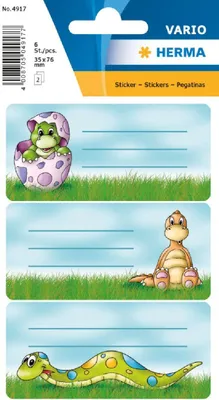 Image de HERMA Schuletiketten Schule Dinosaurier beglimmert 2 Blatt 6 Stück