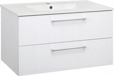 Produktbild von Stamar | Hängender Badezimmer-Schrank, mit breitem Waschtisch, 80 cm, Weiß Hochglanz, leise Schließung