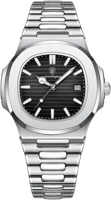 Produktbild von Herren Quarzuhr mit Edelstahlarmband Quadratisches Design, Leuchtzeiger, Datumsanzeige, 3ATM Wasserdicht Business Armbanduhr