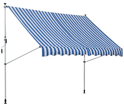 Zdjęcie produktu dla Markiza, Markiza Ze Składanymi Ramionami, Markiza Zaciskowa, Regulacja Wysokości, 300X150Cm, Niebiesko-Biały, Aluminium