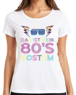 Productafbeelding van MEIN 80's kostuum: Retro neon feestkleding uit de jaren 80, carnaval, dames T-shirt, wit, maat M