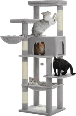 Image de Arbre à chat, design à plusieurs étages, hamac confortable, griffoirs, AMT0305GY, L