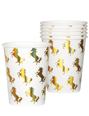 Immagine prodotto di Bicchieri di carta Unicorno Bicchieri di carta Decorazioni Accessori da tavola 10 pezzi bianco-oro 250 ml -