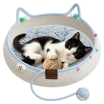Productafbeelding van Handgeweven Kattenmand met Krabnest en Touwbal