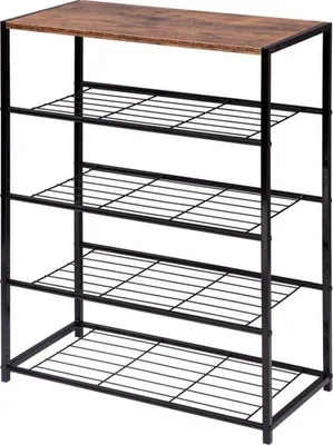Immagine prodotto di Scaffale porta scarpe in legno e metallo, 83x30x83 cm, design industriale