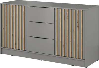 Produktbild von Furniture24 Kommode Nelly 2D3S Sideboard 155 cm mit Lamellen 2 Türiger 3 Schubladen Grau/Artisan Eiche