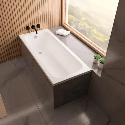Image de ECOLAM Baignoire rectangulaire Pola 180x75 cm | vidage et trop-plein automatique | pieds + silicone