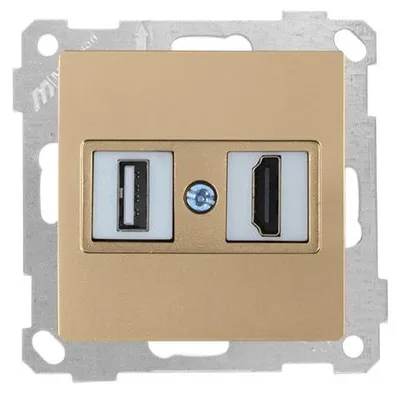 Produktbild von HDMI und USB Steckdose Gold Optik – Unterputz IP20 für Innen – CANDELA