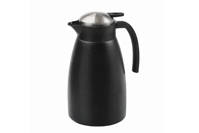 Produktbild von Edelstahl Warmhaltekanne 1,5 L — doppelwandig, thermoisoliert, Tropfstopf-Ausguss, Anti-Rutsch-Boden, schwarz