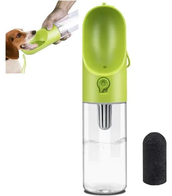 Productafbeelding van Reiswaterfles voor honden, 400 ml, groen, BPA-vrij, met actieve koolfilter