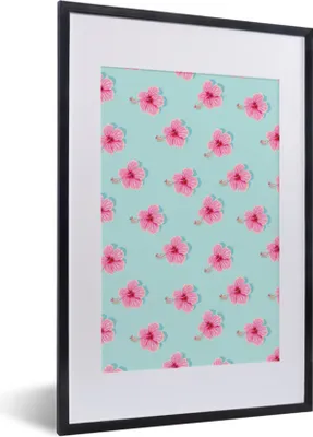 Produktbild von MuchoWow® Gerahmtes Poster Sommerlich - Blumen - Rosa - Blau 40x60 cm - Poster mit Schwarzem Bilderrahmen Wandposter Rahmen Foto Bilder - Poster in Rahmen