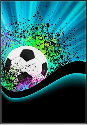 Produktbild von Wallario Wandbild Fußball - Design Wellen und Regenbogen in blau, Größe: 70,30 x 100,30 cm, Poster mit schwarzem Aluminiumrahmen
