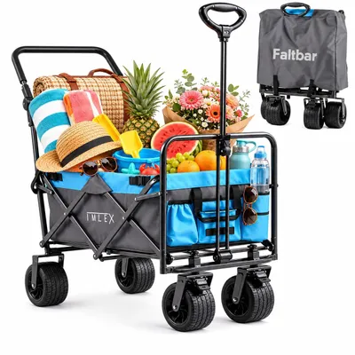 Produktbild von Bollerwagen faltbar, breite Räder , IM-4275 Azurblau, 112x50x100 cm, 80 kg,