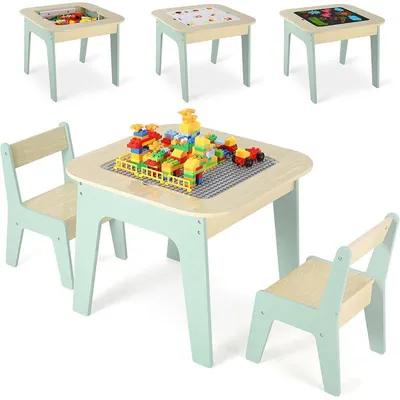 Obrázek produktu pro Dětský stůl se 2 židlemi TF6808, 60 x 60 x 49 cm, zelený