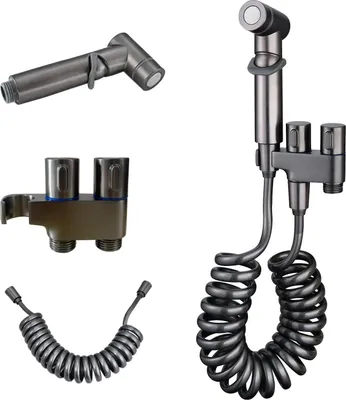 Immagine prodotto di Set bidet - Shattaf con supporto - Tubo lungo - Facile da installare - Da parete - Soluzione completa per l'igiene - Nero