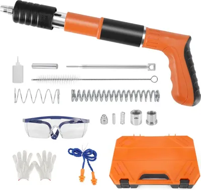 Produktbild von Manuelle Nagelpistole - Handwerkzeug - 200 Nägel inklusive - 5-stufig einstellbare Schlagkraft - Stahl für Beton- und Zementwände - Tragbar, geräuschgedämpft - Orange
