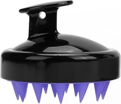 Image de Go Go Gadget – Brosse pour cheveux – Brosse de massage – Anti-pellicules – Favorise la pousse des cheveux – Forme ronde – Silicone – Appareil de massage du cuir chevelu – Noir/violet