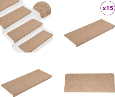 Produktbild von vidaXL Stufenmatten Selbstklebend 15 Stk. 65x24,5x3,5 cm Beige - Stufenmatte - Stufenmatten - Treppenteppich - Treppendekoration
