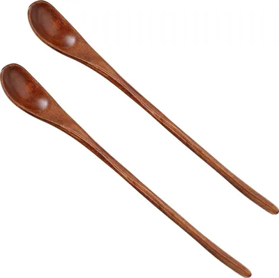 Produktbild von Holzlöffel für Tee, Honiglöffel, langer Griff, Rührlöffel, 23 cm lang, Teaklöffel, Cocktailrührstäbe, Swizzle-Mischer, Servierlöffel, Kochlöffel für den Hausgebrauch, für Küche und Restaurant, Set mit 2 Stück