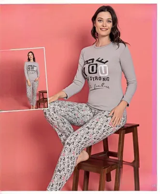 Produktbild von Damen Pyjama Schlafanzug Hellbraun XXL Lang 2-Teiler Set L-62