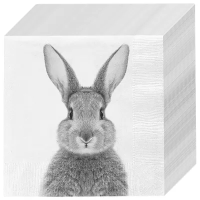 Produktbild von Servietten 'Hase' 80er Set 33x33cm 3-lagig Papierserviette weiß grau Hasenmotiv für Ostern stoffähnlich Tuch Tischdeko