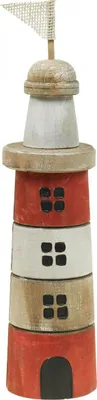 Produktbild von Leuchtturm Holzdeko Streifen Rot Weiß 30,5cm für Maritime Deko Shabby Chic