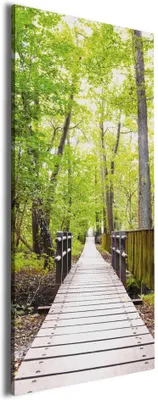 Produktbild von Wallario Premium Leinwandbild Spaziergang im Wald  Holzweg über einen Fluss in Größe 30 x 75 cm