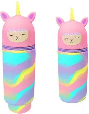 Image de Étui 2-en-1 en silicone, motif licorne rouge, avec pochette et porte-stylo