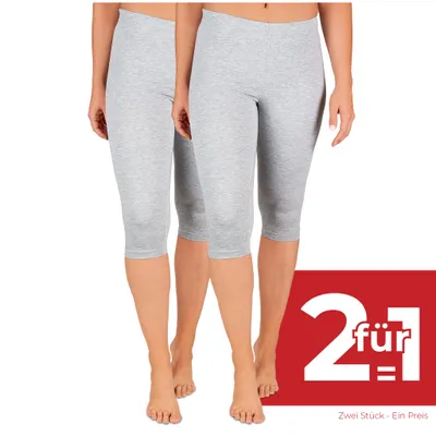 Produktbild von SES Capri Leggings Damen Grau meliert (36/38) 2er Pack aus Baumwolle/blickdichte Damen Capri-Leggings/elastische Damen Leggins 3/4 lang Baumwolle/Damen Capri Leggings mit Perfekter Passform