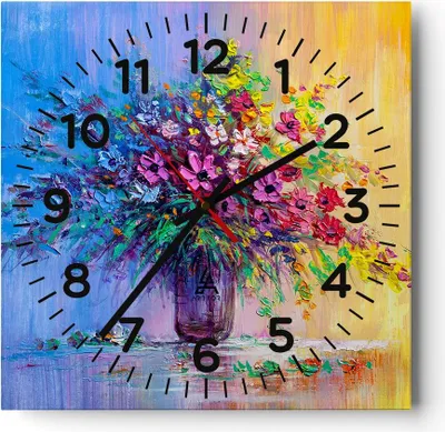 Produktbild von Wanduhr - Quadrat - Glasuhr - Blumen Vase - 40x40cm - Schleichendes Uhrwerk - Lautlos - zum Aufhängen bereit - Dekoration Modern - Wanddekoration aus Glas - C4AC40x40-4117