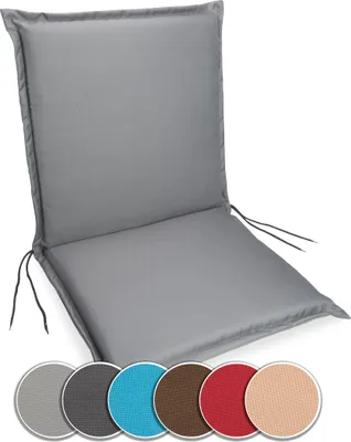 A gray chair cushion is shown against a white background.
