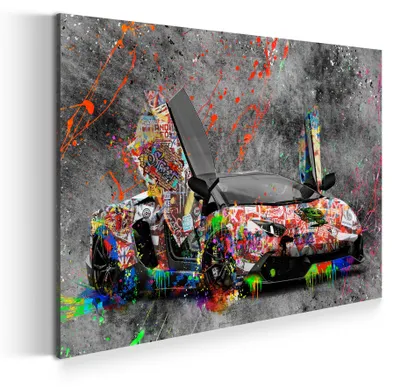 Produktbild von Luxus Sportwagen Graffiti Street Art Leinwandbild Wandbild XXL Deko: 90x60x4cm