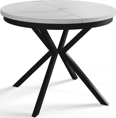 Immagine prodotto di Tavolo da pranzo rotondo BERG, tavolo allungabile diametro: 120 cm/200 cm, tavolo da soggiorno colore: Marmur, con gambe in metallo nero