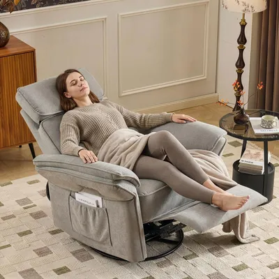 Produktbild von Fernsehsessel Relaxsessel, 300°-Drehung, Pflegestuhl, Verstellbare Kopfstütze Klappbare Armlehnen, TV-Sessel mit Liegeposition, Hellgrau