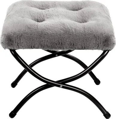Immagine prodotto di Poggiapiedi in peluche, poggiapiedi, sgabello pieghevole, sgabello pieghevole con gambe in metallo, sedile imbottito e rimovibile, grigio
