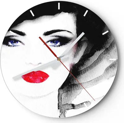 Produktbild von Wanduhr - Rund - Glasuhr - Frau Gesicht - 40x40cm - Schleichendes Uhrwerk - Lautlos - zum Aufhängen bereit - Dekoration Modern - Wanddekoration aus Glas - C3AR40x40-3756