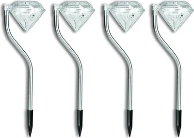 Produktbild von 4er Set Solarlampen Rautenform transparent kaltweiß mit Dämmerungssensor H 31,5 cm Ø 9 cm für Garten Wege