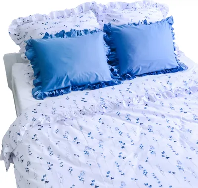 Produktbild von Posteľná Bielizeň Bavlnené Obliečky 220X200 Cm + 4 Na Vankúše S Volánom Spálňová Súprava Obliečka Modrá Lúka