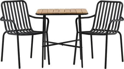 Zdjęcie produktu dla Holmbeck zestaw ogrodowy stół 88x70cm naturalny, 2 krzesła czarne.