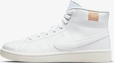 A side view of a white Nike Court Royale 2 Mid shoe.