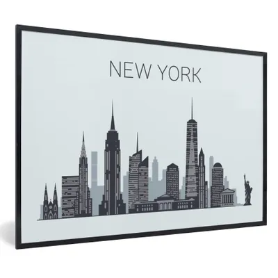 Produktbild von MuchoWow® Gerahmtes Poster New York - Amerika - Skyline 60x40 cm - Poster mit Schwarzem Bilderrahmen Wandposter Rahmen Foto Bilder - Printing - Wanddeko Schlafzimmer