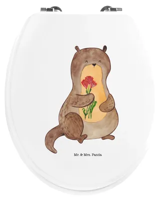 Produktbild von Mr. & Mrs. Panda Toilettendeckel Otter Blumenstrauß - Weiß - Geschenk, WC Sitz, Klo-Deckel, motiv, Süß, Niedlich, Seeotter See, Klodeckel, Brille